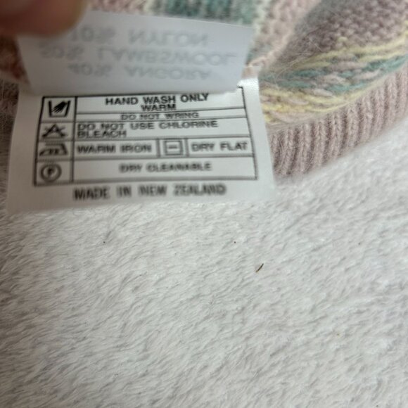 Vintage Lyle & Scott Angora Lambswool Blend Nordic Sweater Small Pink Fair Isle - Picture 5 of 8